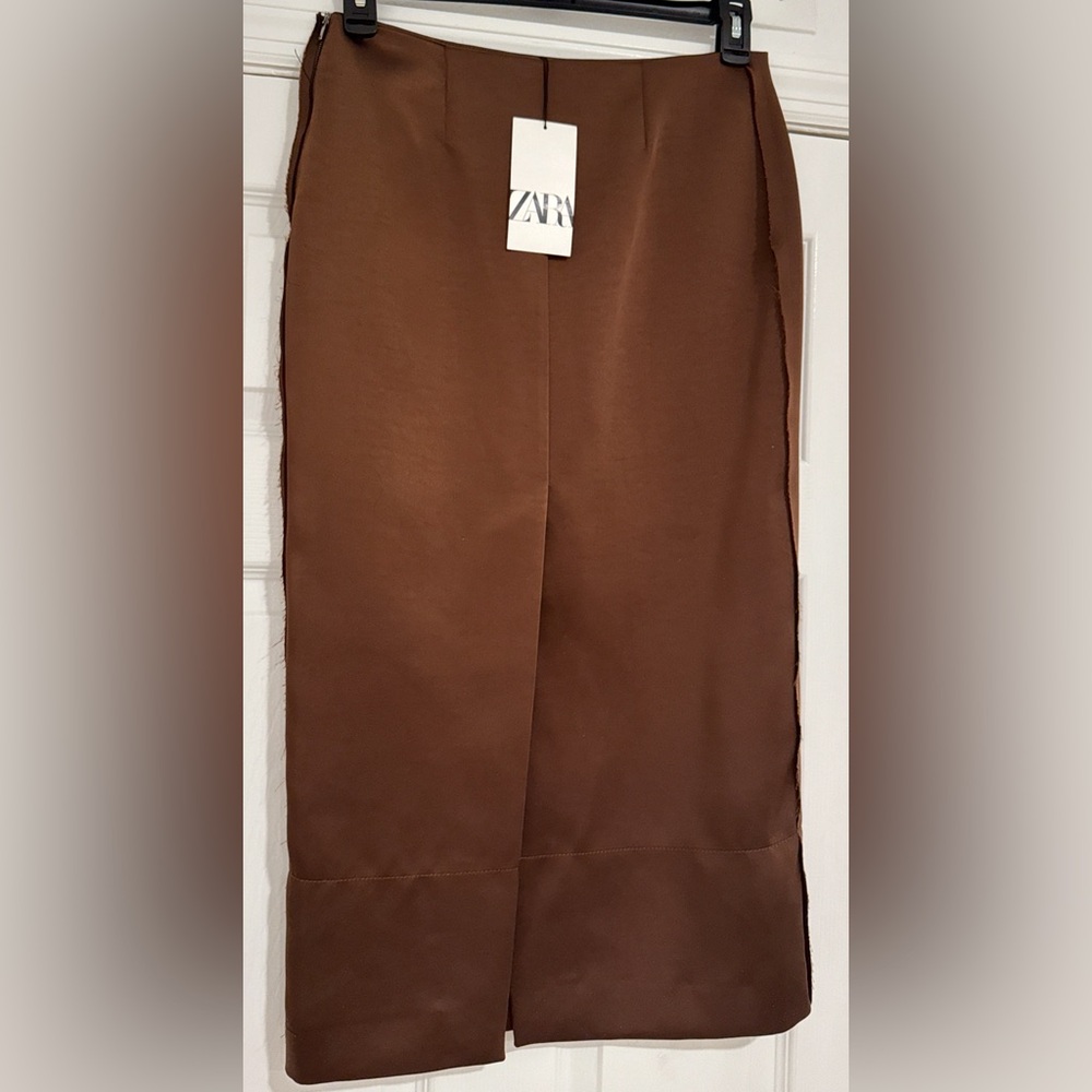 Zara brown midi pencil SATIN EFFECT SKIRT ZW COLLECTION - Picture 4 of 13